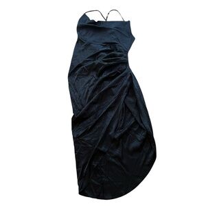 SHEIN SXY Black Ruched Satin Maxi Dress Women’s 1XL Curve Criss Cross Back